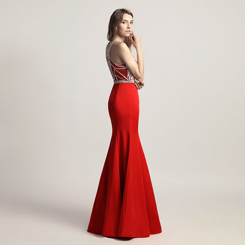 Stunning Sleeveless Mermaid Gown in Pink with Embellished Bodice Prom Dress,LX420