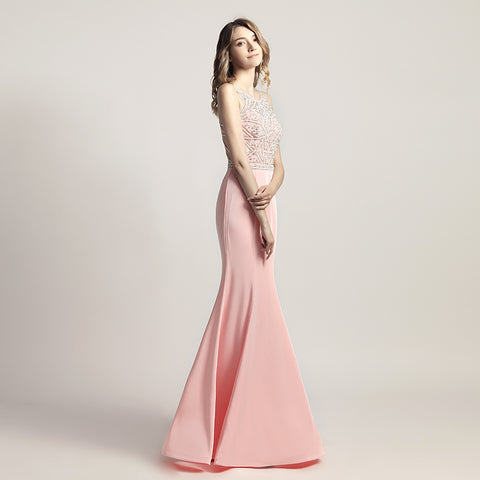 Stunning Sleeveless Mermaid Gown in Pink with Embellished Bodice Prom Dress,LX420