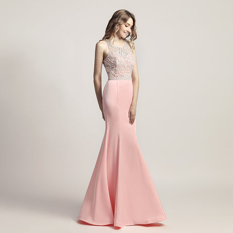 Stunning Sleeveless Mermaid Gown in Pink with Embellished Bodice Prom Dress,LX420