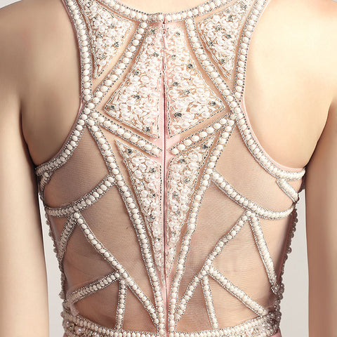 Stunning Sleeveless Mermaid Gown in Pink with Embellished Bodice Prom Dress,LX420