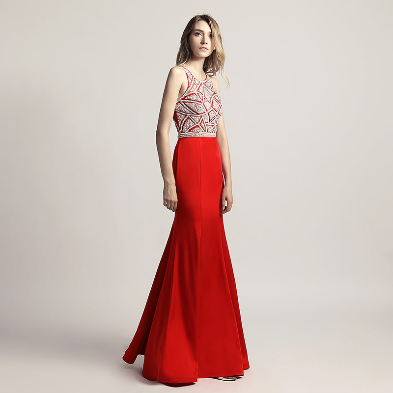 Stunning Sleeveless Mermaid Gown in Pink with Embellished Bodice Prom Dress,LX420
