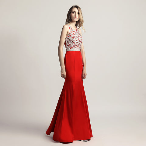Stunning Sleeveless Mermaid Gown in Pink with Embellished Bodice Prom Dress,LX420