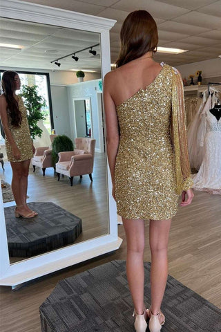 Sequins Sheath One Shoulder  Homecoming Dress