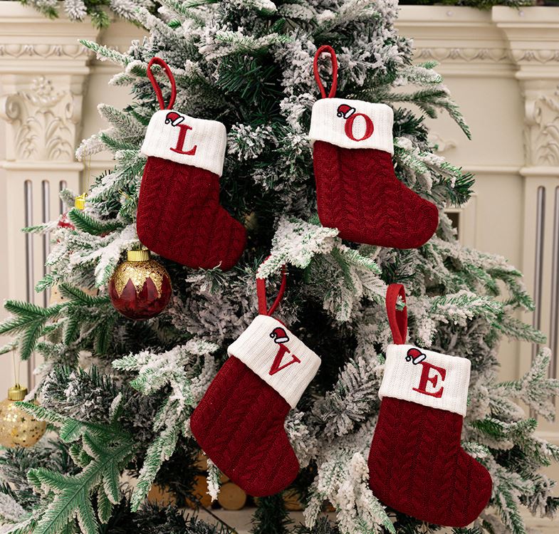 Red Knitted Christmas Letter Socks Christmas Tree Pendant