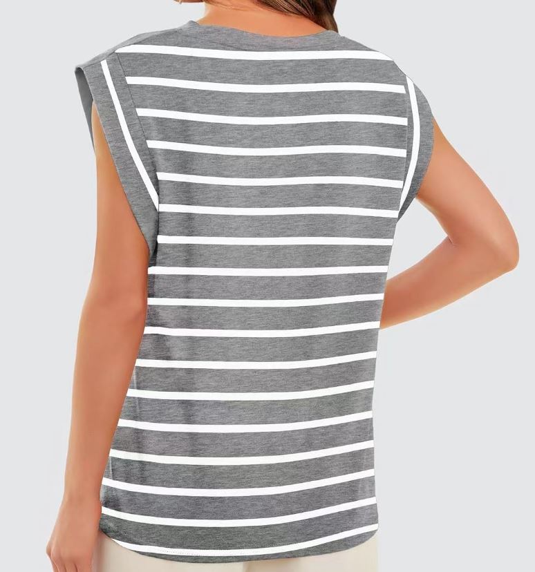 Spring and summer round neck loose short sleeved striped women's vest