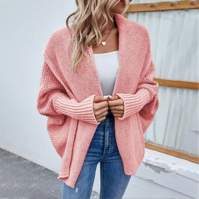 Autumn and Winter New Women's Solid Color Bat Sleeve Cardigan Coat