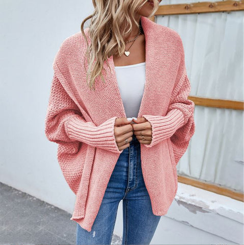 Autumn and Winter New Women's Solid Color Bat Sleeve Cardigan Coat