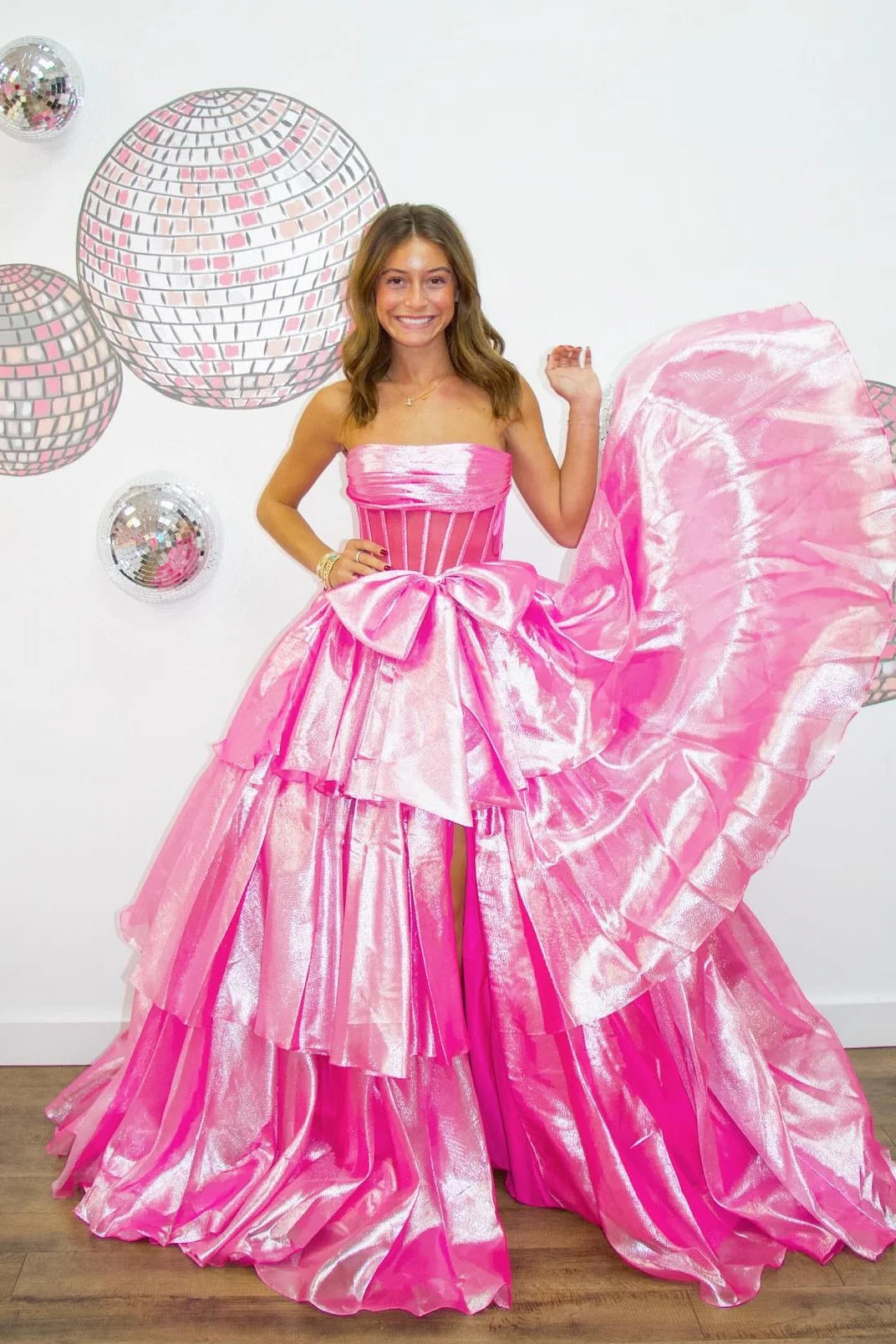 A-Line Strapless Ruffle Tiered Organza Long Prom Dress
