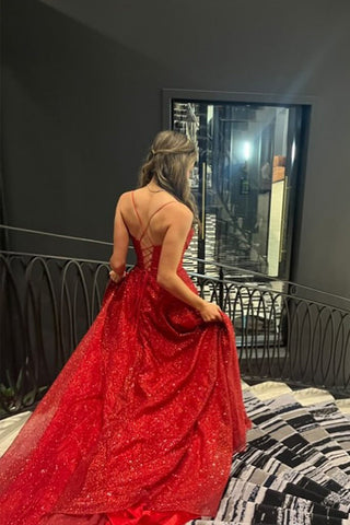 Cute  Sweetheart Sparkly Satin A Line Long Prom Dresses with Slit