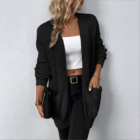 Solid color knitted sweater jacket