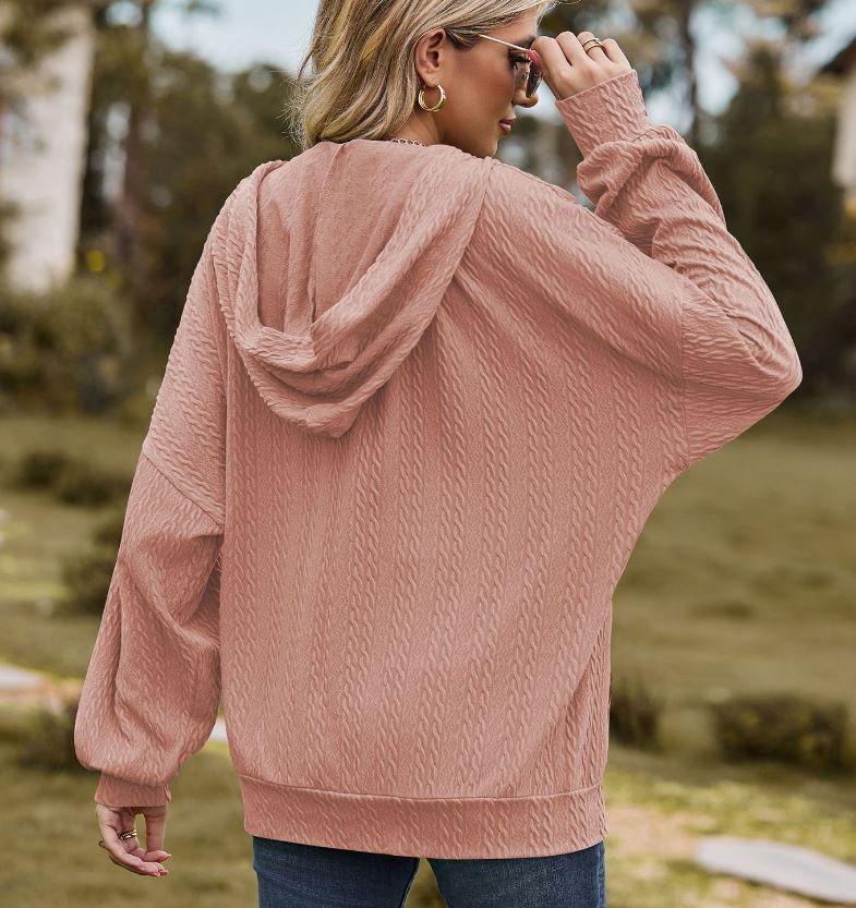Autumn and winter new solid color pocket long sleeved loose hooded sweatshirt jacket