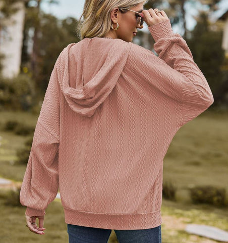 Autumn and winter new solid color pocket long sleeved loose hooded sweatshirt jacket