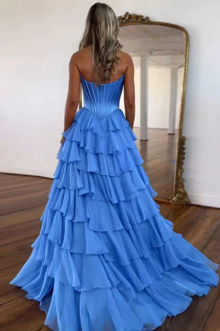 Sweet A Line Sweetheart Floral Printed Chiffon Tiered Prom Dresses