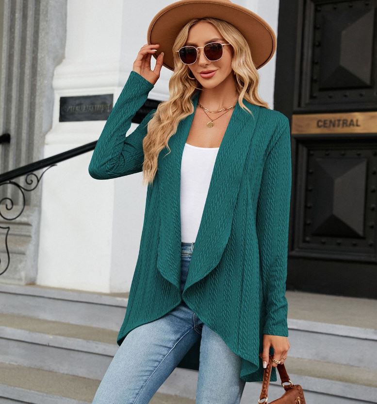 Autumn and winter new long sleeved solid color loose cardigan top women's knitted jacket