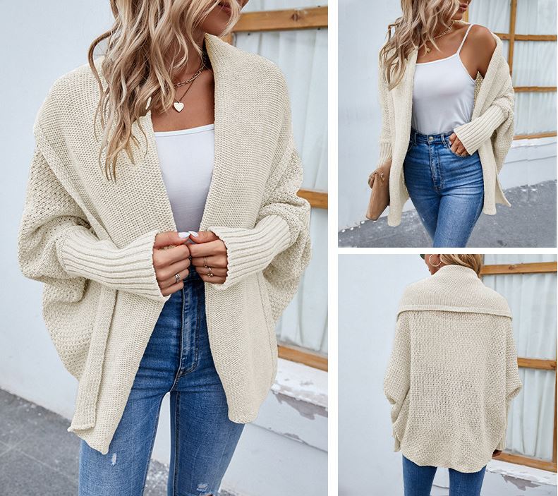 Autumn and Winter New Women's Solid Color Bat Sleeve Cardigan Coat