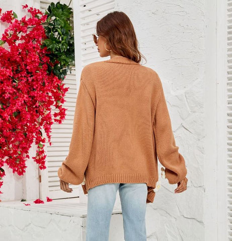 Large size flower cardigan lantern sleeve knitted sweater