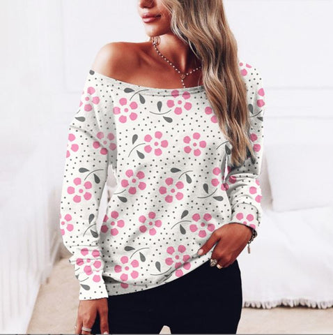 Long sleeved 3D digital printed women's shoulder sweatshirt