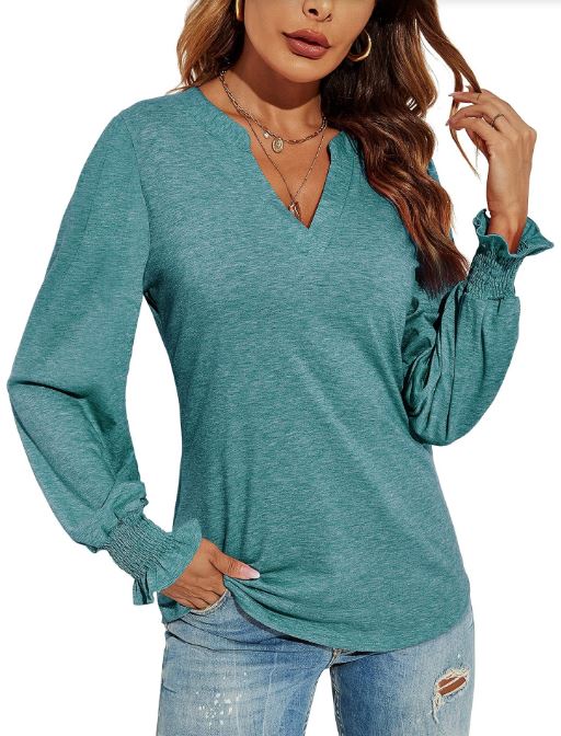New V-neck patchwork loose autumn solid color top
