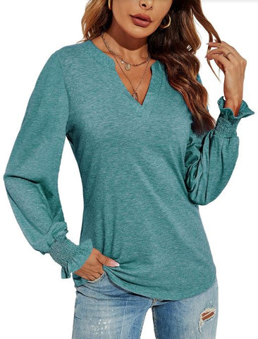 New V-neck patchwork loose autumn solid color top