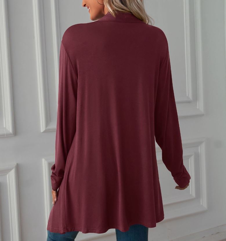 Autumn new solid color long sleeved cardigan jacket long top