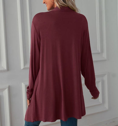 Autumn new solid color long sleeved cardigan jacket long top