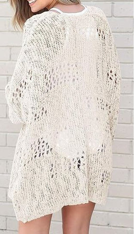 Summer new cardigan loose hollow knit sweater
