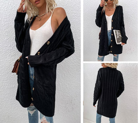 Autumn and winter long button up cardigan