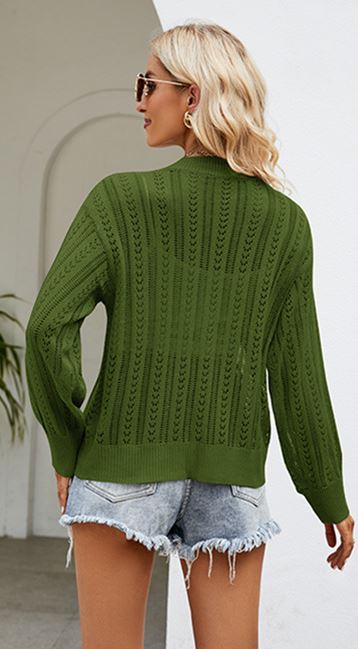 2024 temperament hollow V-neck knitted sweater