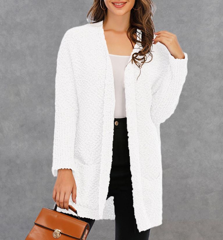 Winter new plus size knitted double pocket cardigan mid length sweater