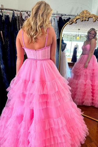 Cute Sweetheart Ruffle Tiered Tulle A Line Prom Dress with Beading