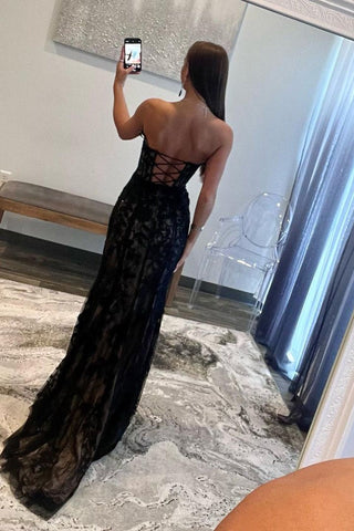 Lace Strapless  Prom Dress with Slit