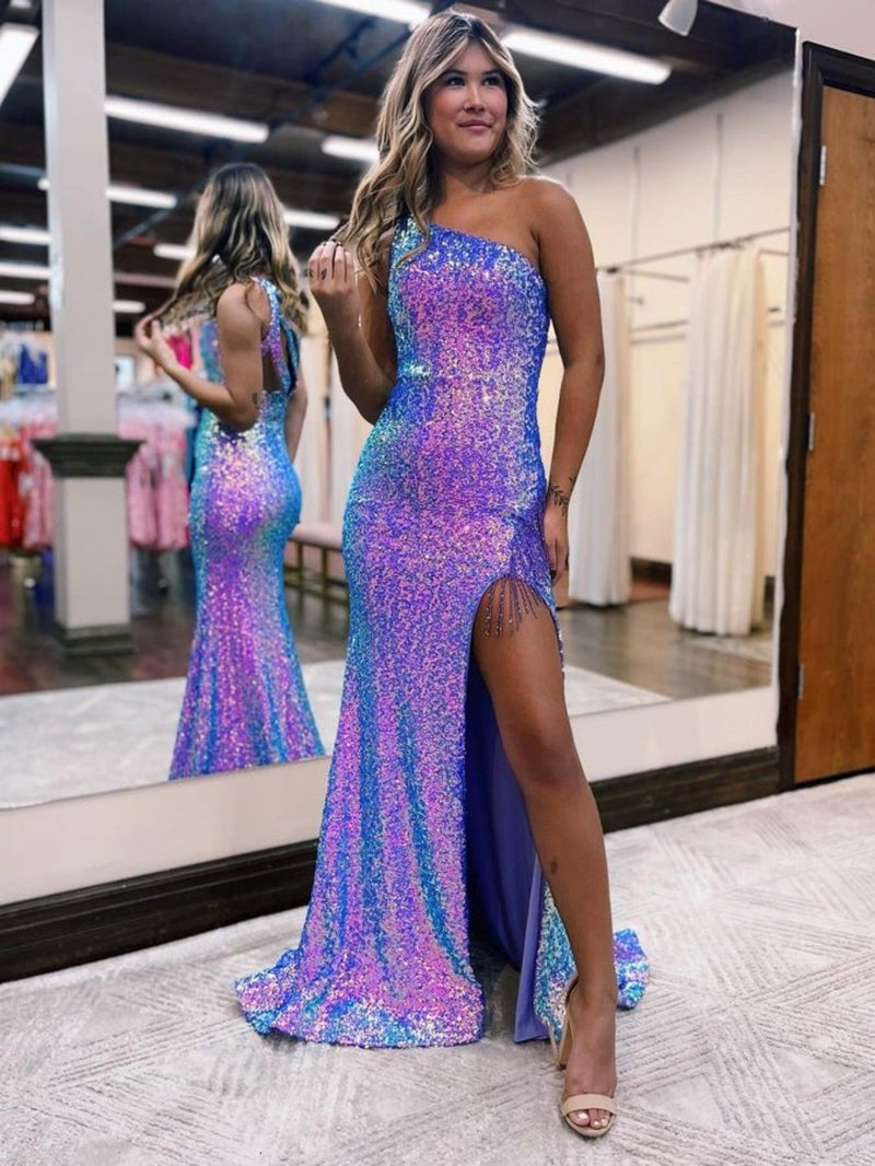 One-Shoulder Sequins Mermaid  Prom Dress With Tassels
