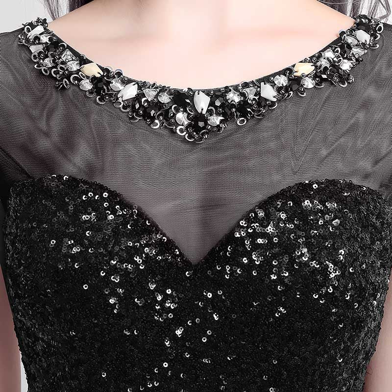 Glamorous Sleeveless Sequin Mini Dress with Black and Gold Detailing - Prom Dress, LX198