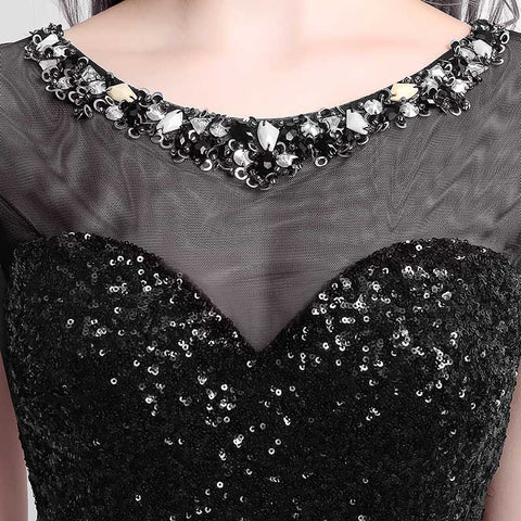 Glamorous Sleeveless Sequin Mini Dress with Black and Gold Detailing - Prom Dress, LX198
