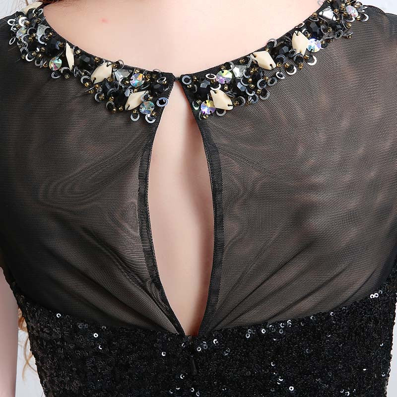 Glamorous Sleeveless Sequin Mini Dress with Black and Gold Detailing - Prom Dress, LX198