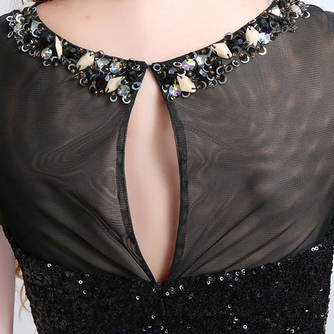 Glamorous Sleeveless Sequin Mini Dress with Black and Gold Detailing - Prom Dress, LX198