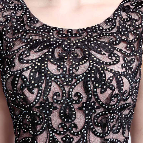 Elegant Sleeveless Black Lace Bodycon Dress with Embellishments - Prom Dress, LX199