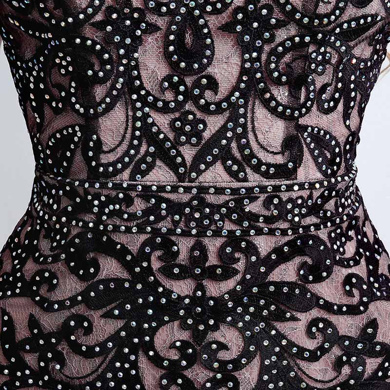 Elegant Sleeveless Black Lace Bodycon Dress with Embellishments - Prom Dress, LX199