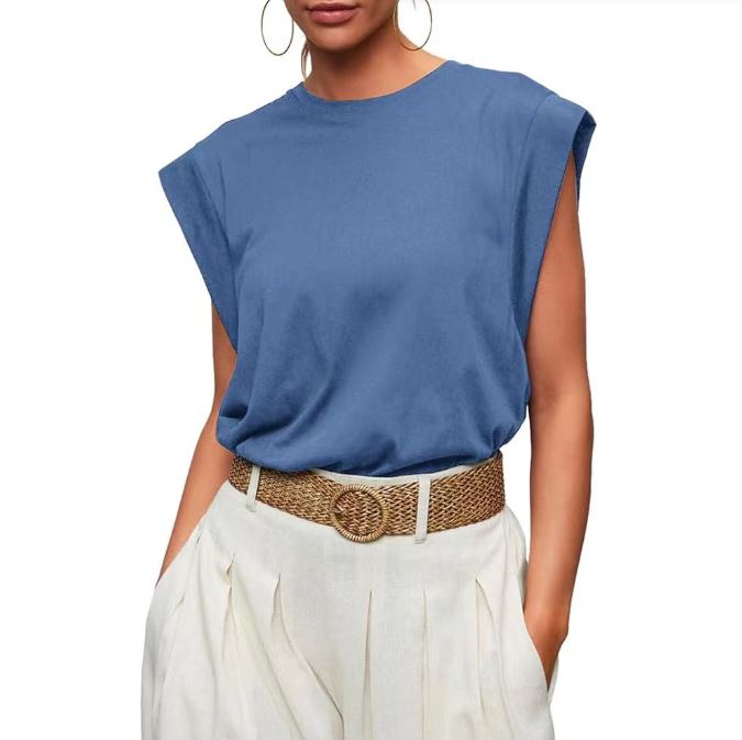 Spring and summer round neck loose short sleeved striped women's vest