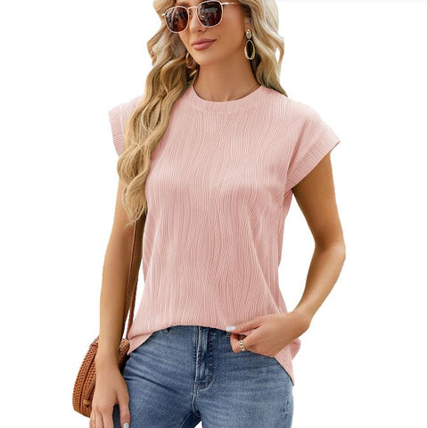 Summer new solid color round neck loose short sleeved T-shirt top