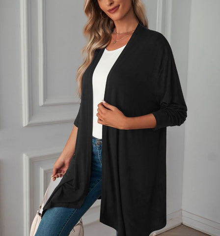Autumn new solid color long sleeved cardigan jacket long top