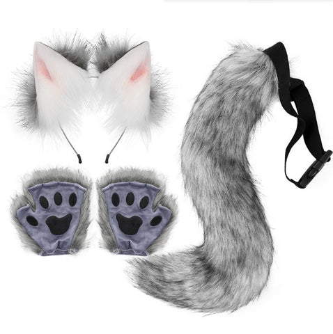 Halloween Set Beast Claw Simulation Plush Fox Ear Hair Hoop Beast Ear Tail COS Accessory