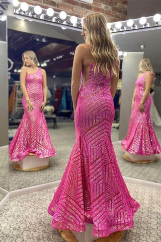 One Shoulder Mermaid Unique  Sequins Prom Dress