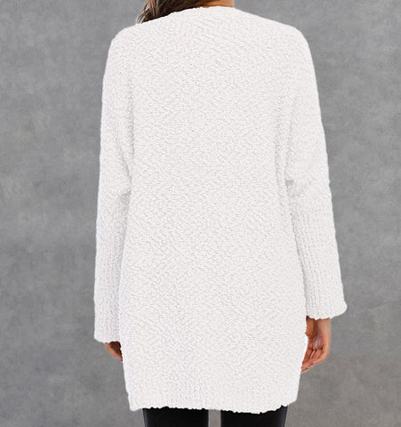 Winter new plus size knitted double pocket cardigan mid length sweater