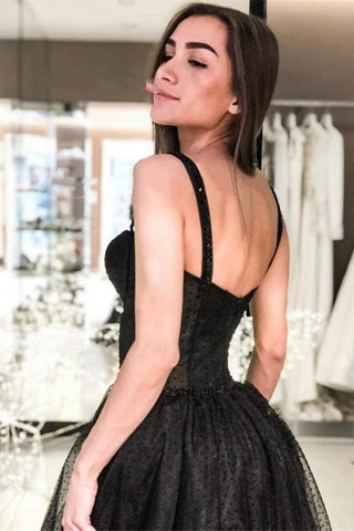 Sweetheart Straps Tea Length Black Prom Dress
