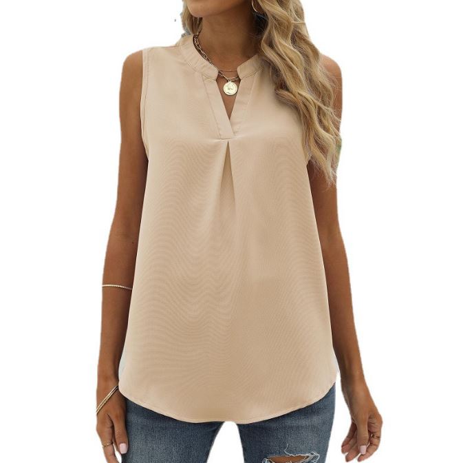 Solid color chiffon shirt loose V-neck pullover sleeveless top vest