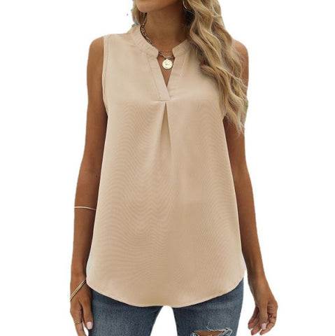 Solid color chiffon shirt loose V-neck pullover sleeveless top vest