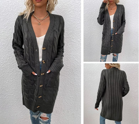 Autumn and winter long button up cardigan