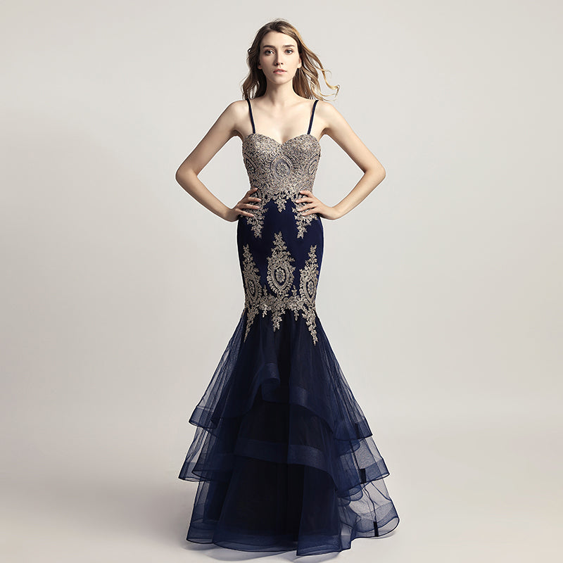 Exquisite Burgundy Strapless Mermaid Gown with Intricate Gold Embroidery and Ruffled Tulle Prom Dress,LX462