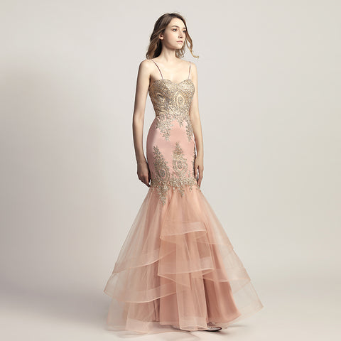 Exquisite Burgundy Strapless Mermaid Gown with Intricate Gold Embroidery and Ruffled Tulle Prom Dress,LX462